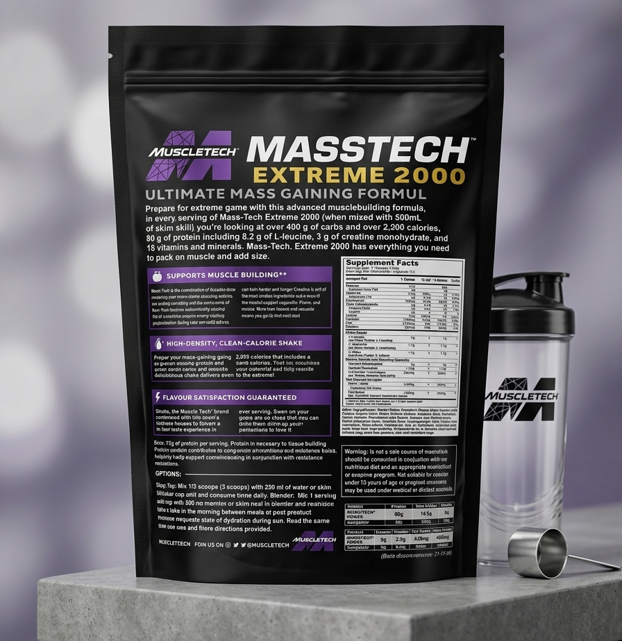 Muscletech Mass Tech Xtreme 2000 Mass Gainer Powder �2.03 lbs High-Calorie Muscle Builder Supplement