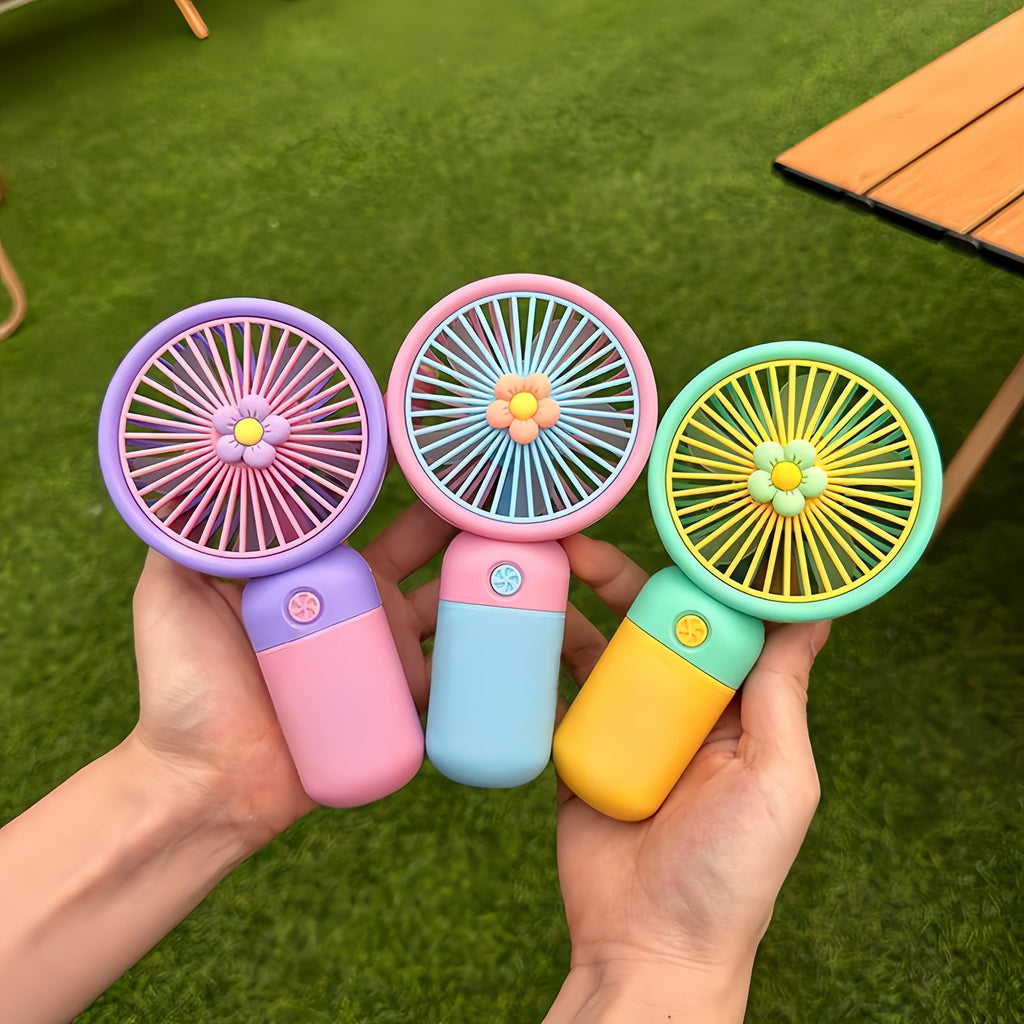 Portable Mini Rechargeable Fan with Desktop Stand, USB Charging Cable & Premium Box (Random Color)