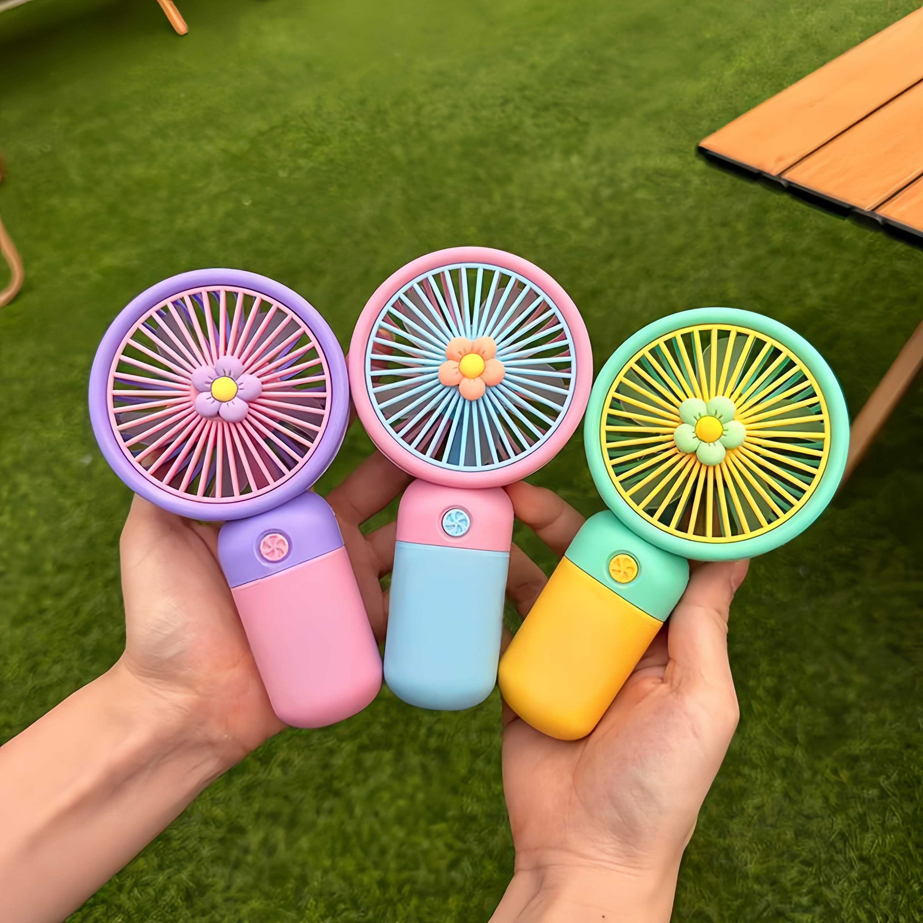 Portable Mini Rechargeable Fan with Desktop Stand, USB Charging Cable & Premium Box (Random Color)