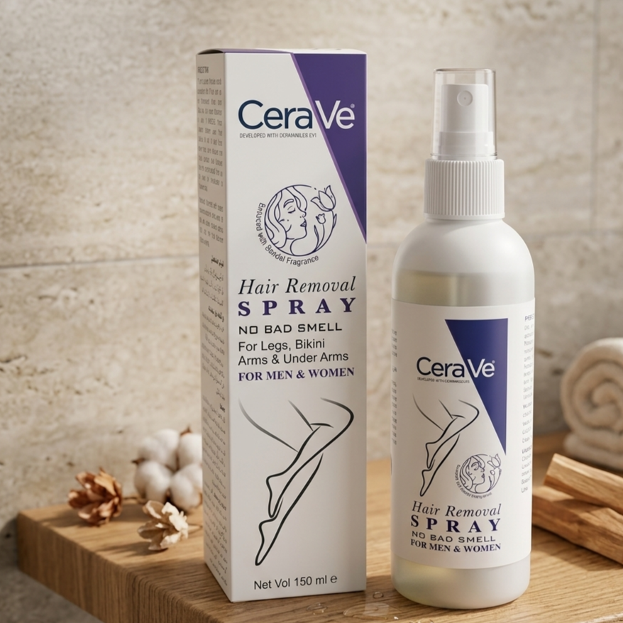 Blue CeraVe Hair Removal Spray - Gentle Body Hair Eliminator Smooth Skin Depilatory Formula Easy Spray Skincare Product For Men And Women - 150ML