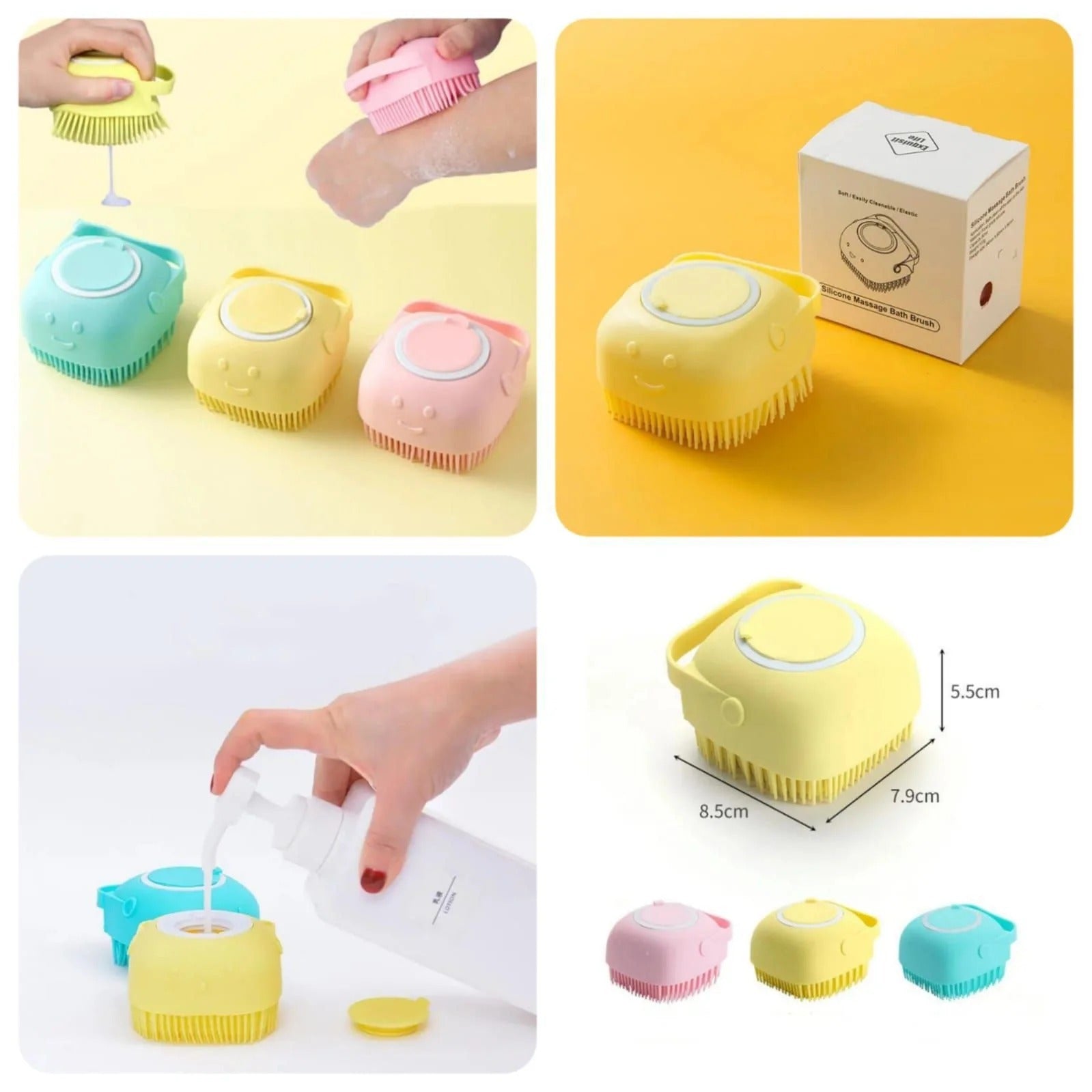 Silicone Bath Body Brush | Exfoliating Scrub with Soap Dispenser | Ultra Soft Shower Sponge & Massager | Random Colour