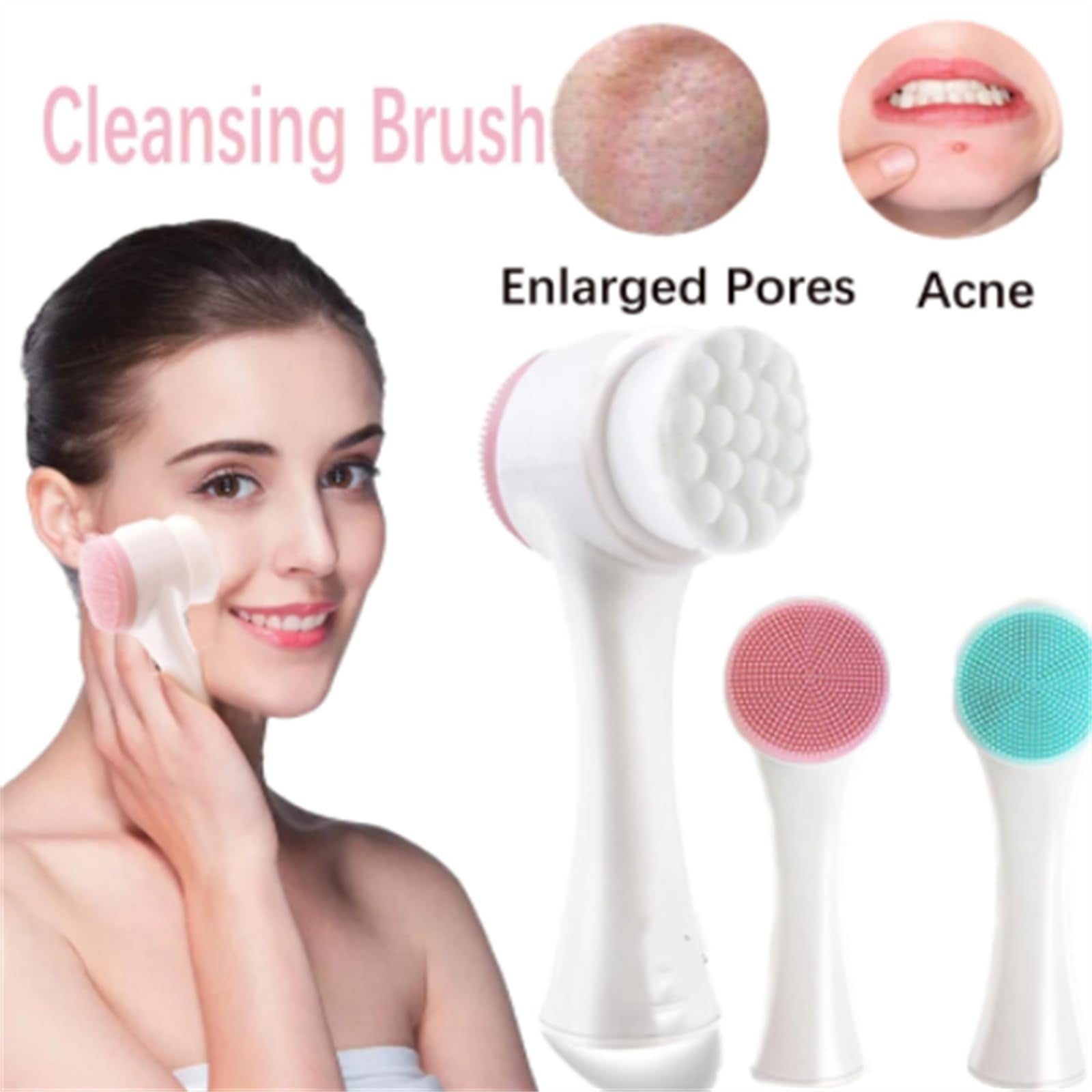 3D Double-Sided Silicone Face Cleanser | Portable Facial Cleansing & Massage Brush | Random Color