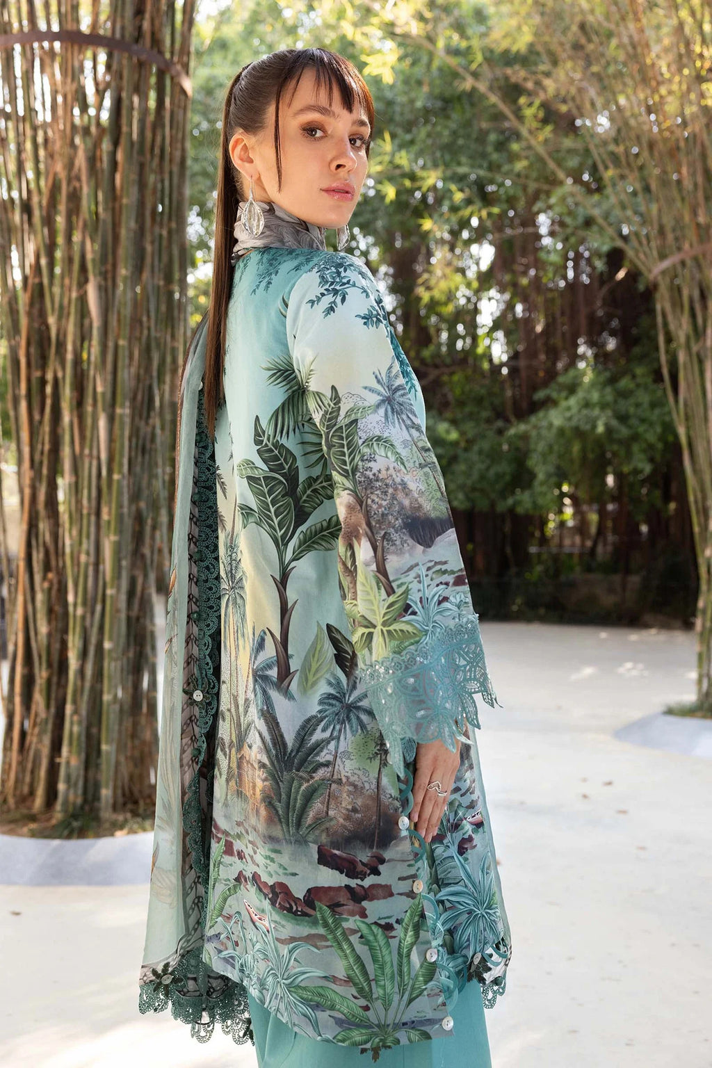 Maria.B MPrints Embroidered Lawn Unstitched 3 Piece Suit with Chiffon Dupatta �Ice Blue Summer Collection