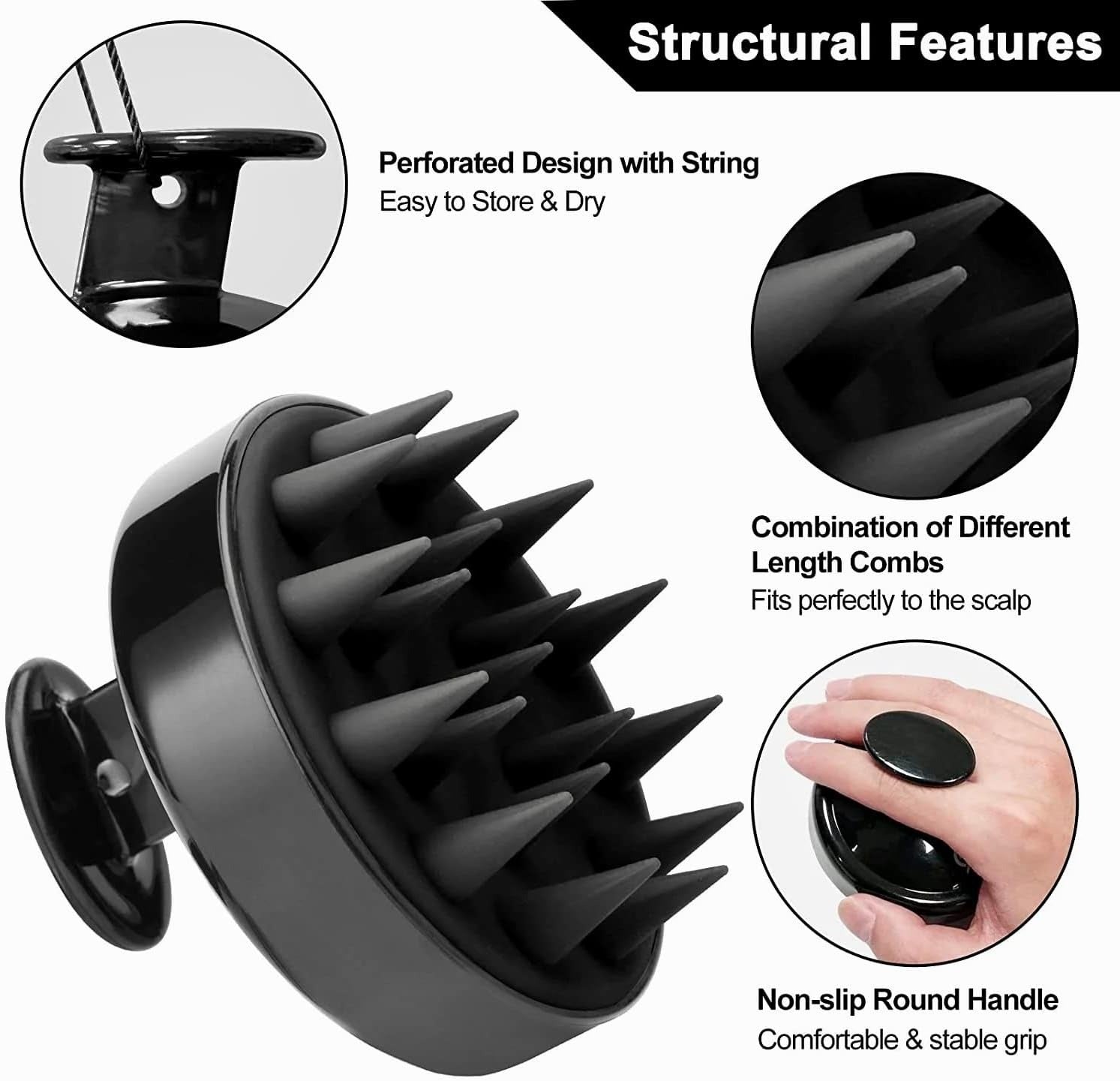 Head Cleansing &amp; Scalp Massage Brush �Soft Bristles for Wet &amp; Dry Use (Black color)