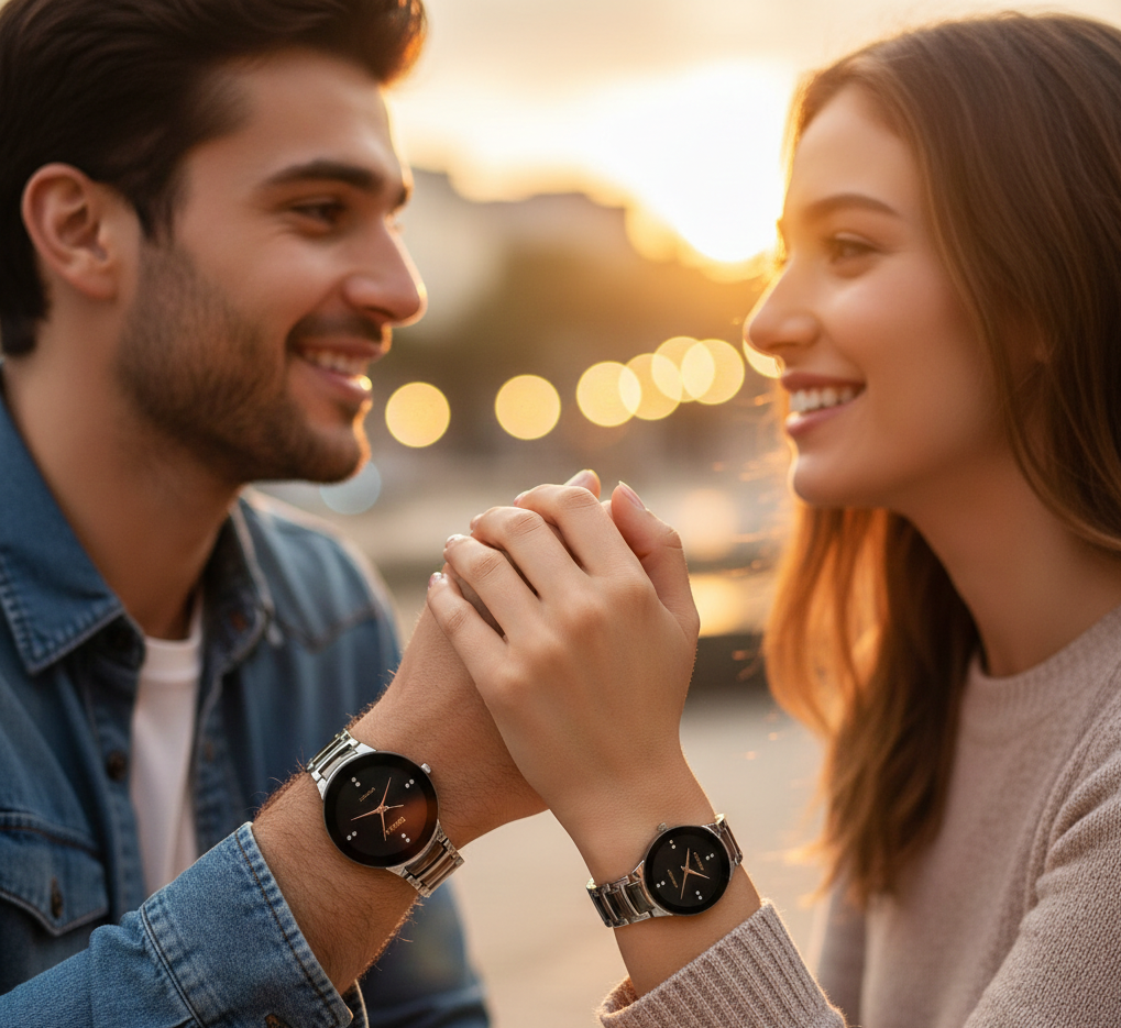 POSITIF Couple Watch �Elegant Matching His & Her Timepieces | Stylish Pair Gift For Lovers, Anniversary & Special Occasions (Without Box random colour)