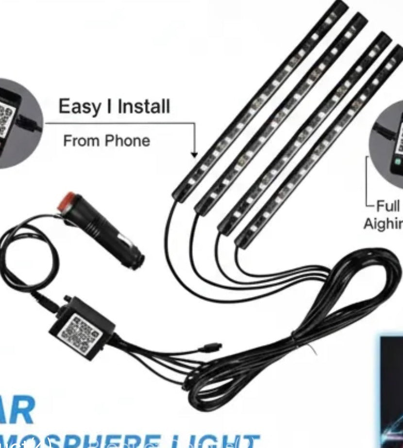 Car Atmosphere Light (12 LED Model) �Smart RGB Ambient Interior Lighting | App-Controlled LED Foot & Backlight | 12V Universal Car Mood Light