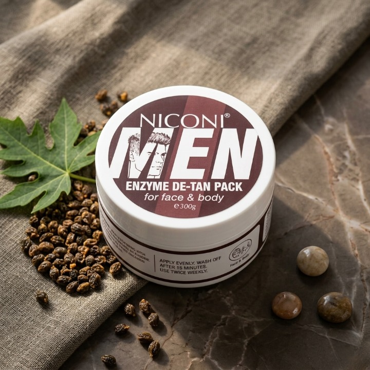 Niconi Men Enzyme De-Tan Pack for Face & Body | Deep Cleansing Tan Removal Formula | 300gram
