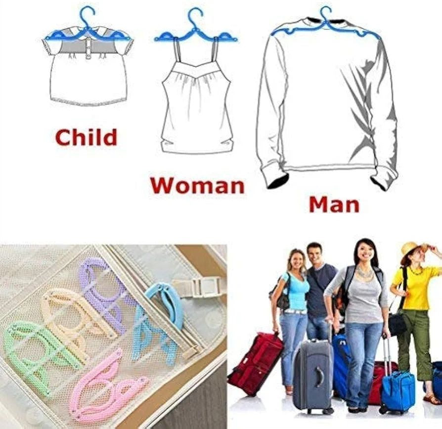 Portable Folding Clothes Hangers with Slots �Pack of 10 Durable Travel-Friendly Hangers. ( Random Colour )