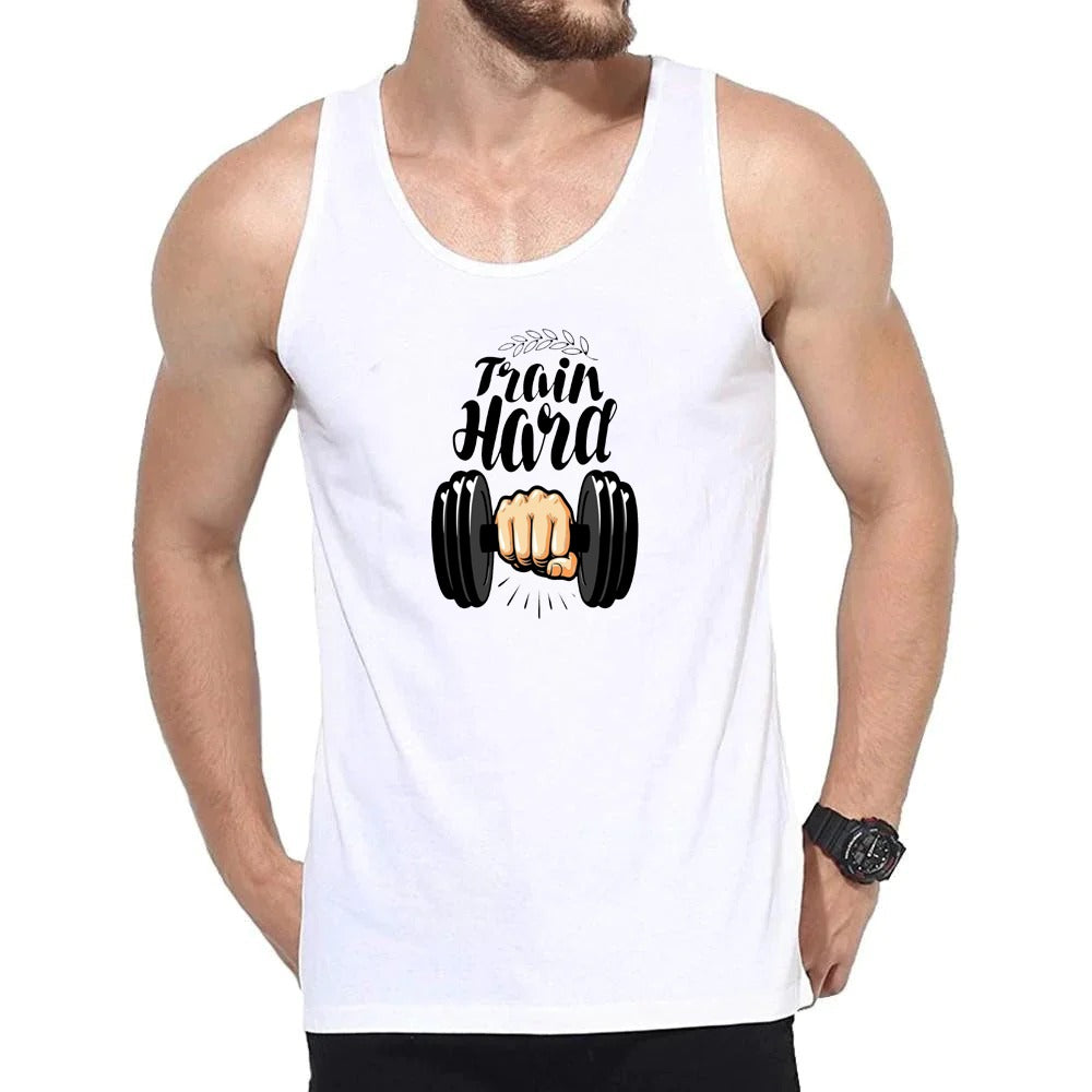 Mens Tank Top Gym Fitness Bodybuilding Workout Sleeveless Shirt [White] | Crossfit Clothing Male Casual Stringer Singlet Vest Undershirt - M