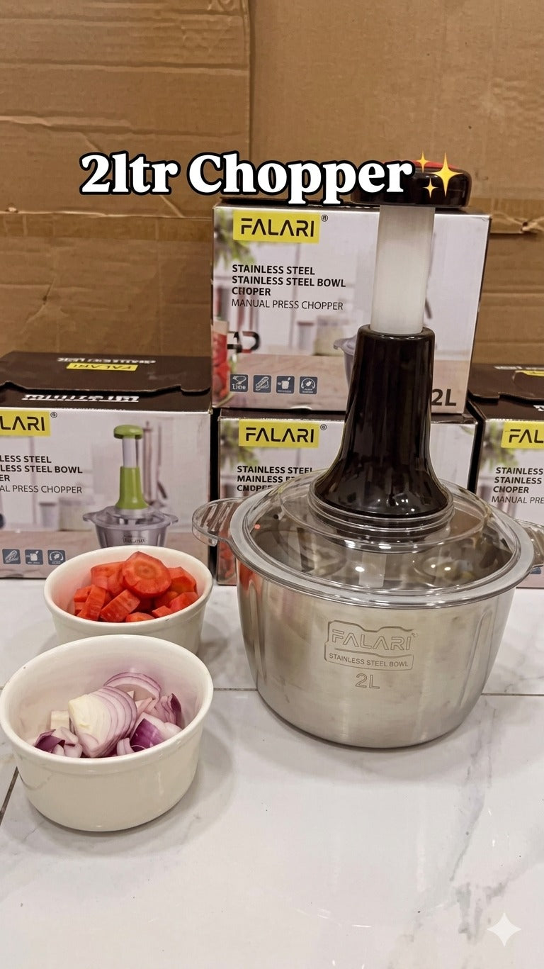 Large 2L Bowl Effortless Vegetable Chopper & Meat Mincer �Manual Hand-Press Food Processor for Fruits, Herbs, Garlic, and Onions (Random Color)