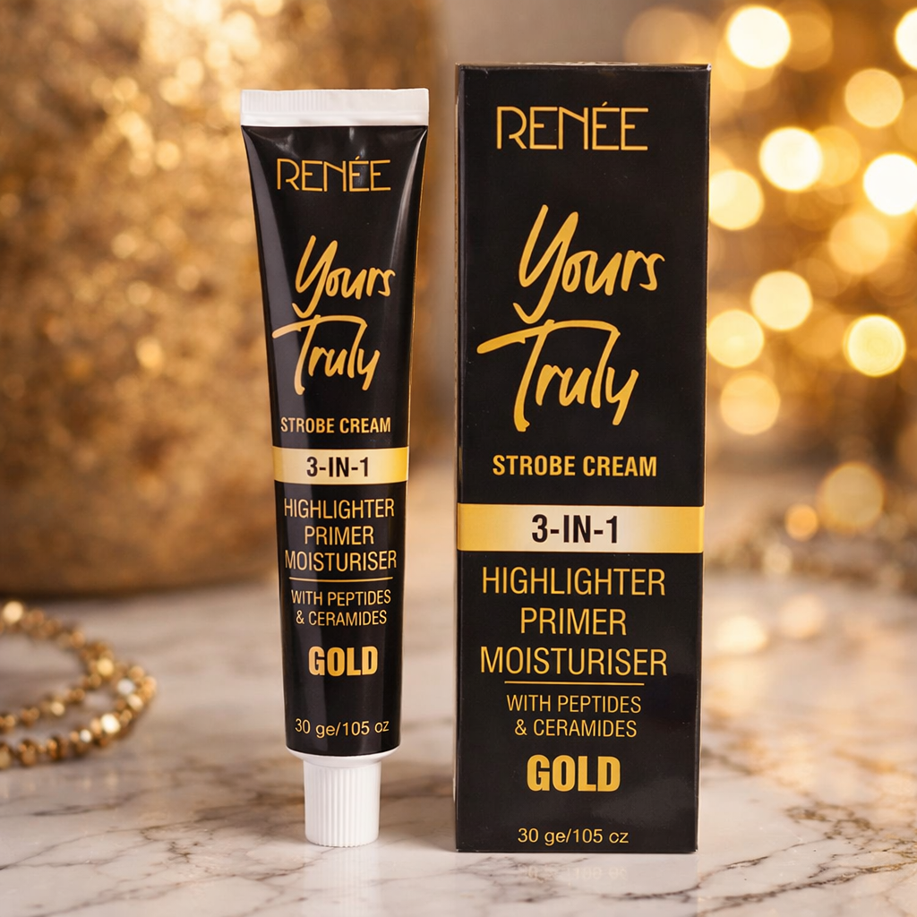 REN?E Yours Truly 3-in-1 Gold Strobe Cream �Infused with Peptides & Ceramides for Face Highlighter, Primer & Moisturiser, 30g