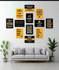Yellow And Black Motivational Wall Art Posters 12 Pcs Set Wooden Sticky Tiles 5x7 Inches Easy Mounting