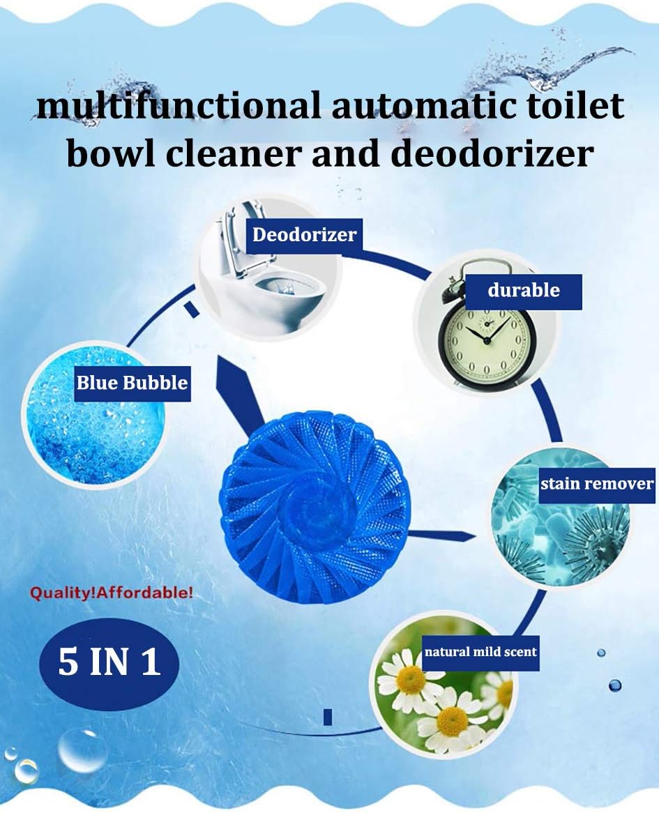 Eco-Friendly Toilet Bowl Cleaner & Deodorizer Tablets (10pcs) �Automatic Tank Flush Blue Cleaning Tablets for Fresh & Hygienic Toilets