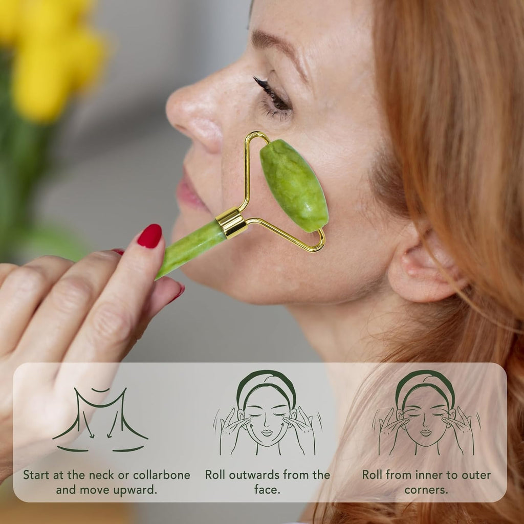 Jade Roller Facial Massager | Manual | With Gua Sha Tool | Natural Skincare | Relax & Refresh