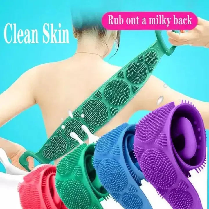 Pack of 2 Silicone Back Scrubber Bath Belts �Double-Sided Exfoliating Body Scrubbers for Gentle, Deep Cleansing & Smooth Skin