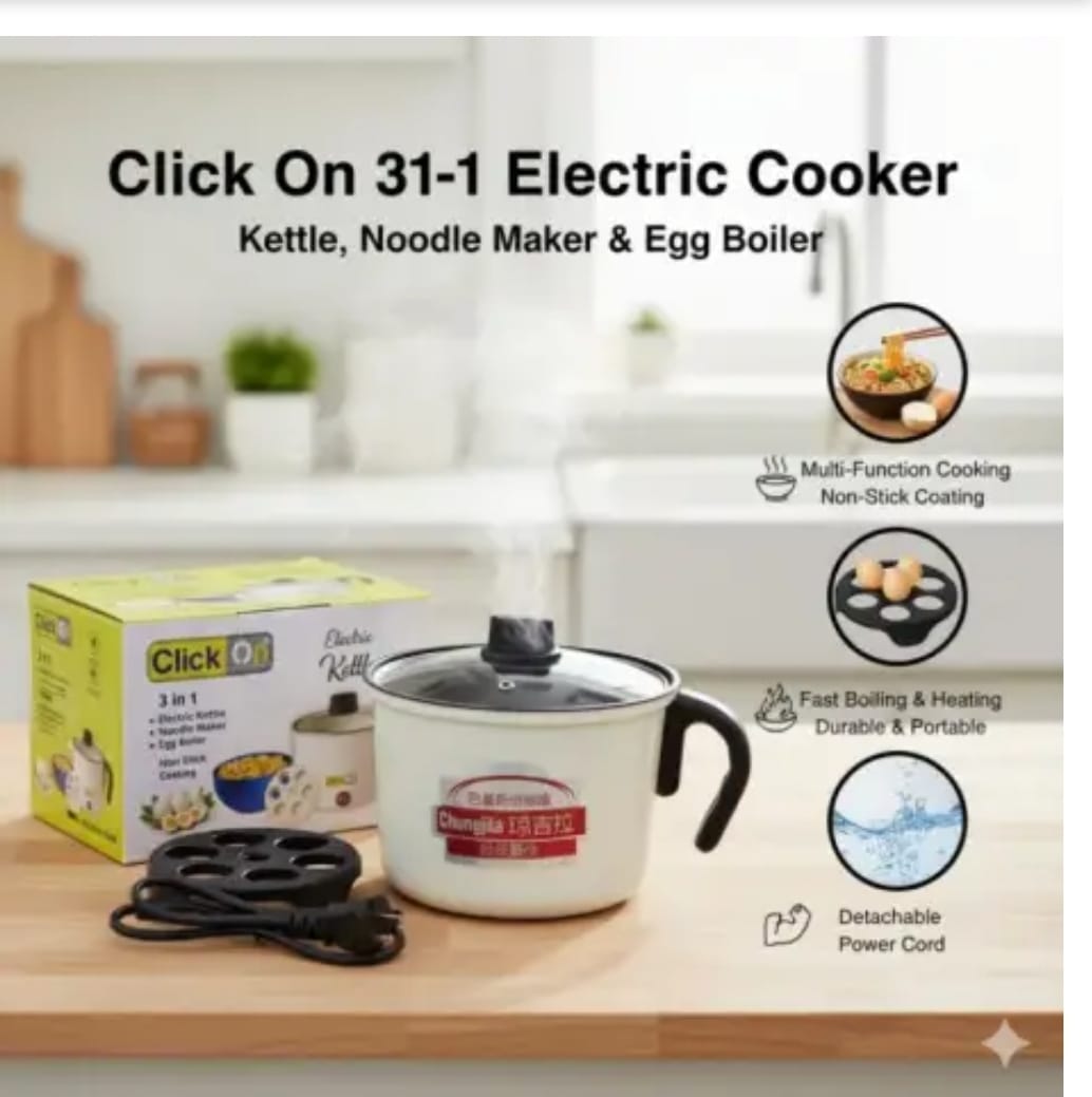 Click On 3-in-1 Multi-Functional Electric Kettle �Noodle Maker, Egg Boiler & Hot Pot with Non-Stick Coating