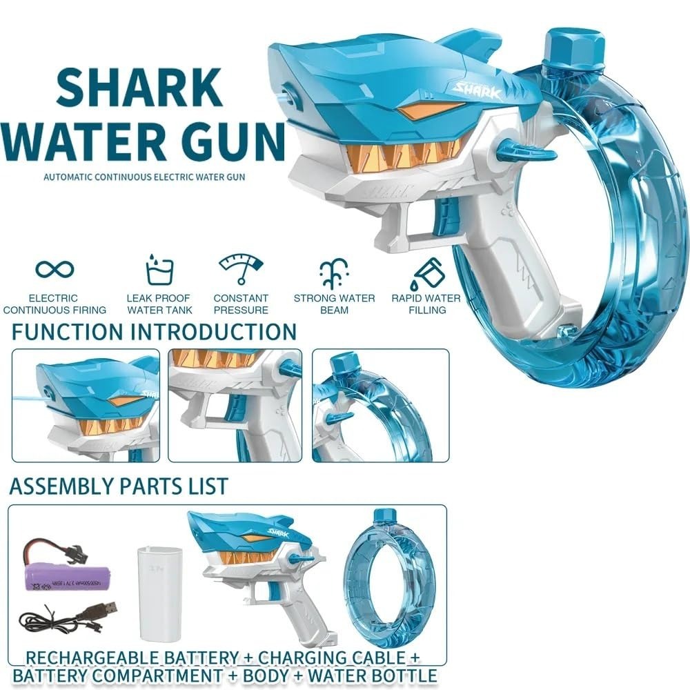 Rechargeable Shark Water Gun �High Pressure Electric Water Blaster Toy For Kids, Long Range Water Shooter, Fun Outdoor Summer Play (Random Color)
