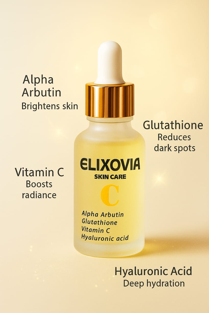 Elixovia Vitamin C Plus Face Serum �Brightening & Hydrating Formula with Alpha Arbutin, Glutathione & Hyaluronic Acid (30ml)