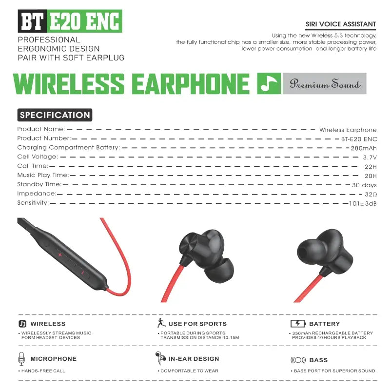 EroreX BT E20 ENC Wireless Neckband Earphones �Noise Cancellation, Bluetooth 5.3, Magnetic Design & Long Battery Life