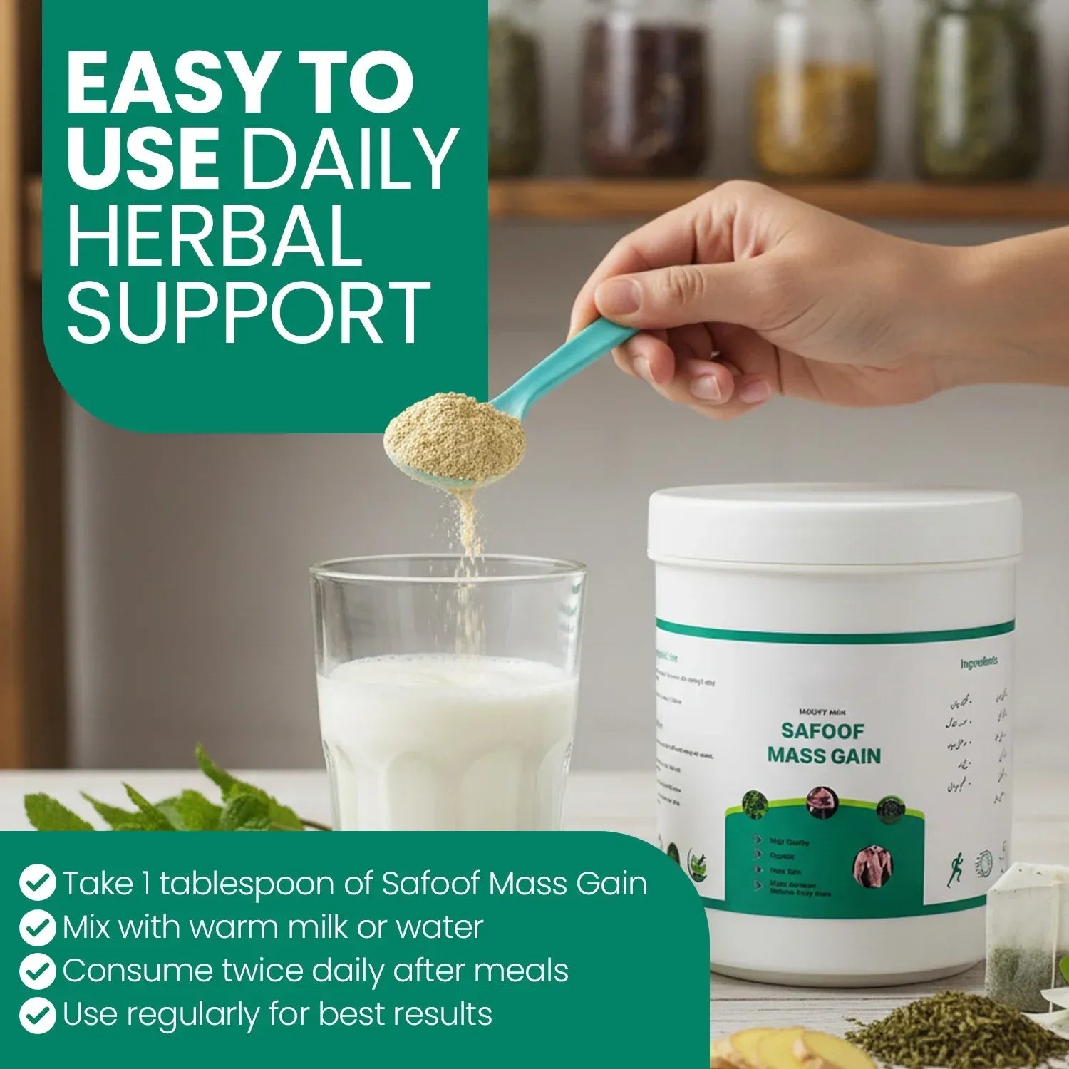 Safoof Body Mass Gain | Herbal Supplement | Natural Nourishment & Strength | Best Mass Gain Powder in Pakistan 200g