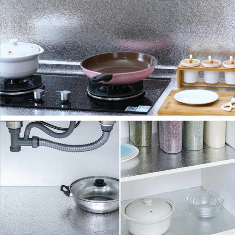 Self-Adhesive Kitchen Oil-Proof Sticker Roll | Waterproof Aluminium Foil Sheet | DIY Wallpaper 45?150cm