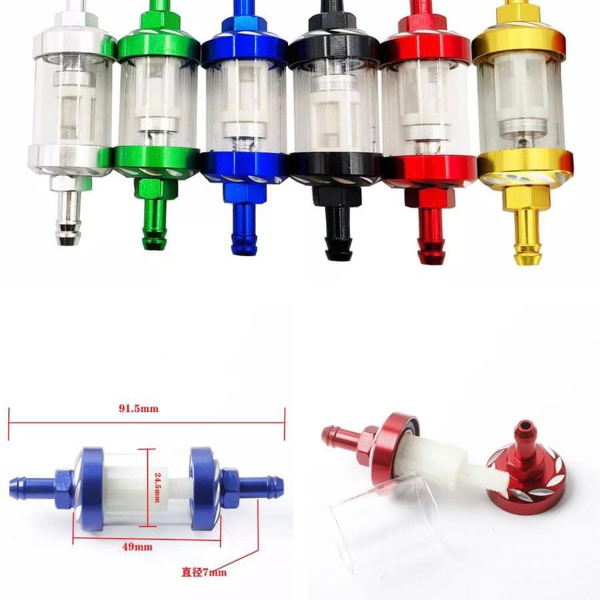 Universal Aluminum Glass Motorcycle Oil Filter �Transparent Reusable Inline Oil Filter for Motorbikes (Random Color)