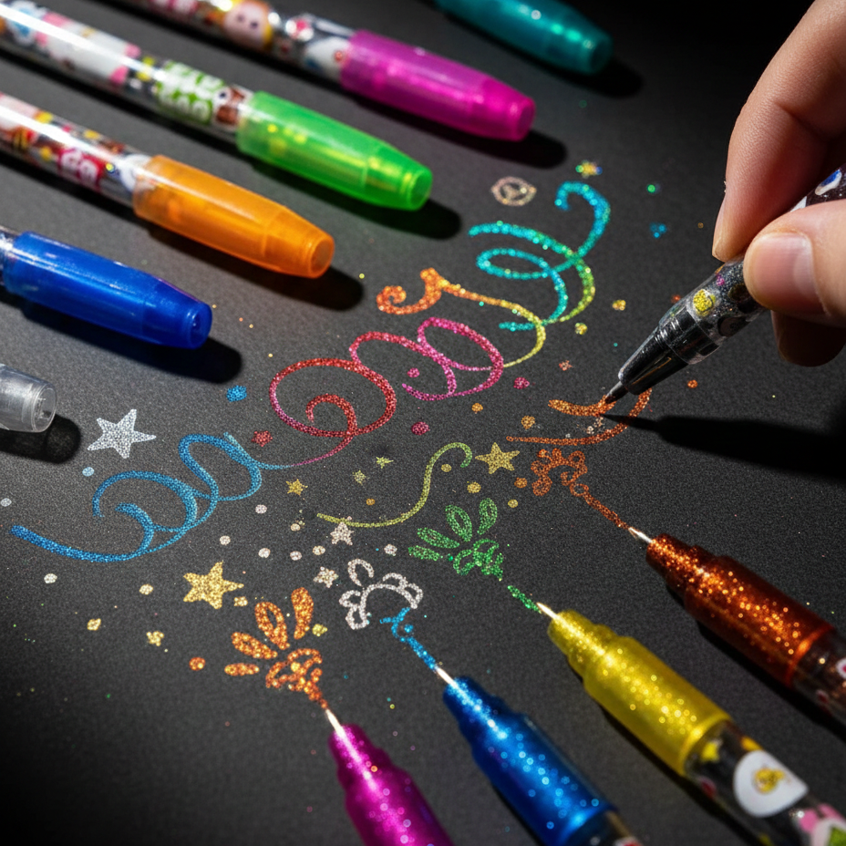 12 Colors Gel Pens Set �Glitter & Metallic 1.0mm Fine Tip | Kids Coloring, Sketching & Drawing Gift Set