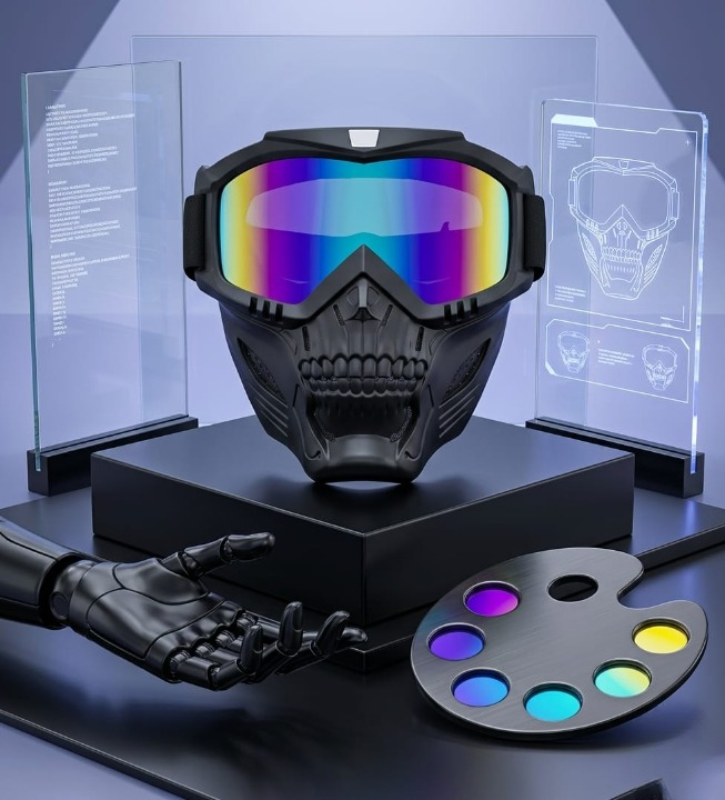 Premium Skull Goggles Mask �Full Face Tactical Protection for Bikers (Multi-Color Iridium Lens)