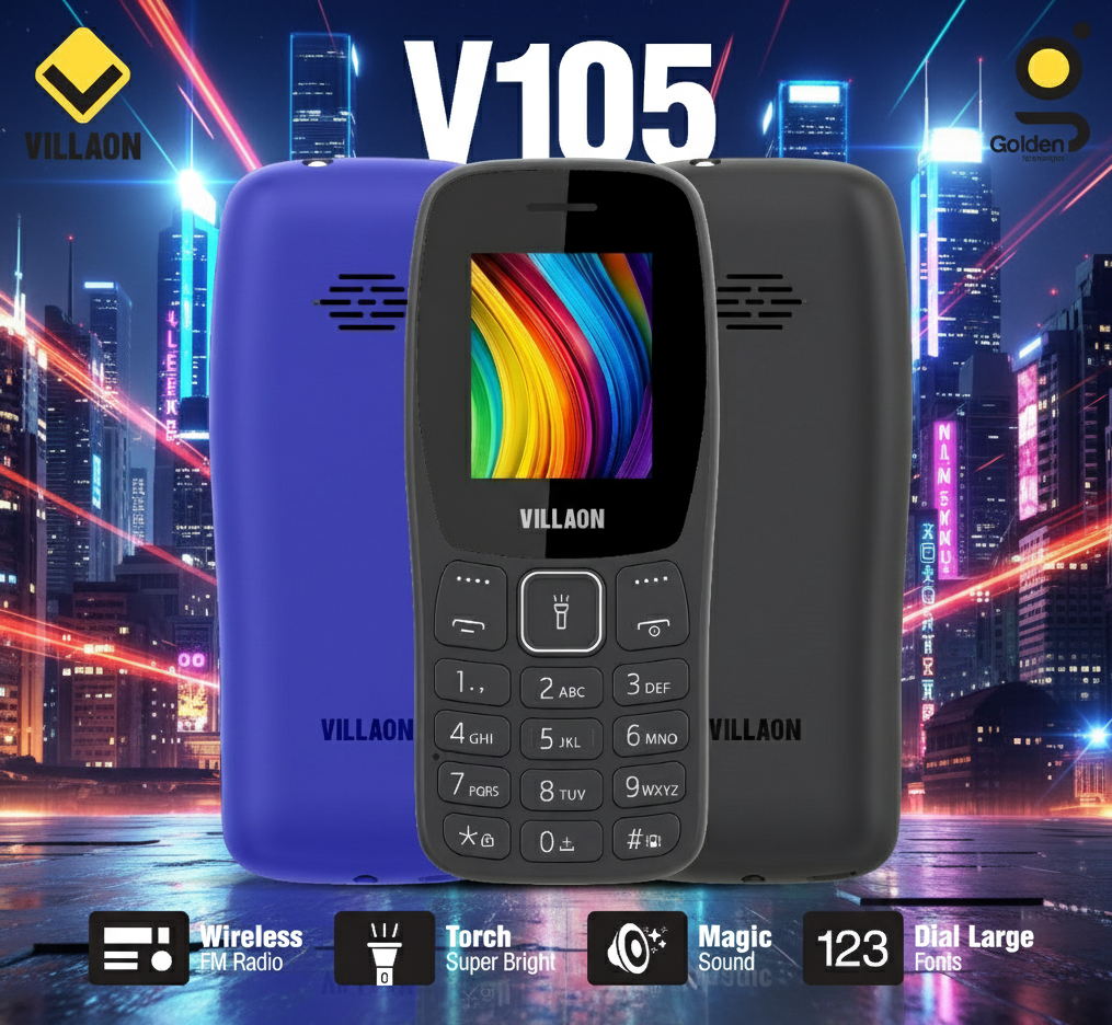 Villaon V105 Dual SIM Feature Phone �Ultra-Bright Torch, Wireless FM Radio, and Large Font Display for Enhanced Accessibility