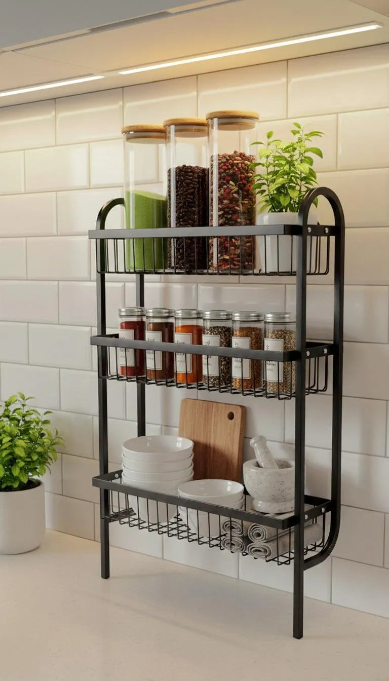 Exclusive Wall Mounted Spice Rack Black Stainless Steel