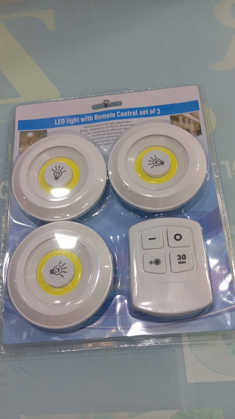 Pack of 3 LED Remote Control Lights �Tap Lights with Self Adhesive for Cabinet, Wardrobe & Kitchen ~ Cell Operated