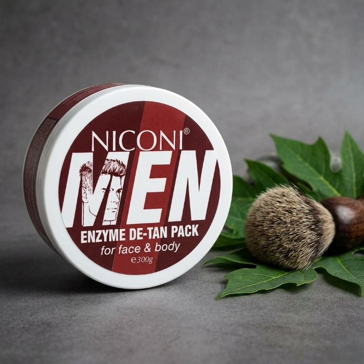 Niconi Men Enzyme De-Tan Pack for Face & Body | Deep Cleansing Tan Removal Formula | 300gram