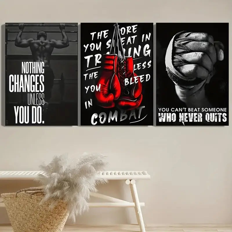 3-Piece Sports Wall D?or �Boxing Motivational Quote Prints, Athletic Black & White Art (8x11 Inches Each)