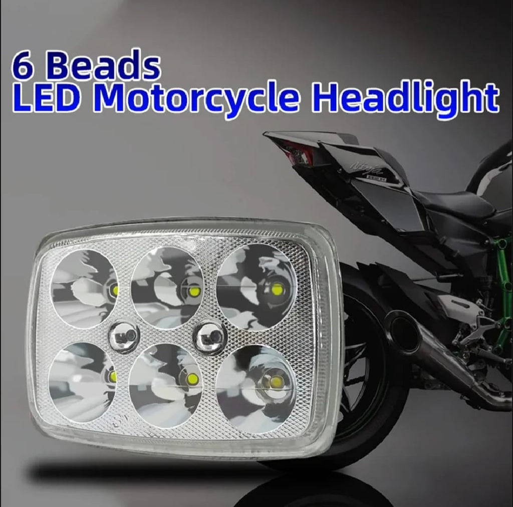 XBT-06 LED Fog Light High Motorcycle Square Headlight with Blue Mini Light for CD70 & 125cc Bikes