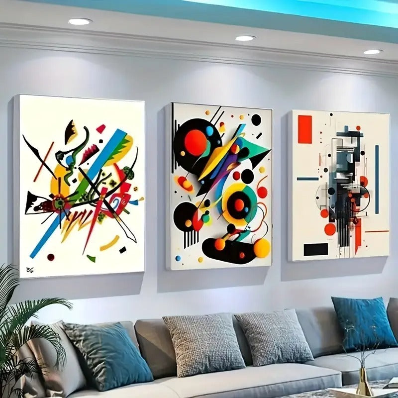 Abstract Geometry �3-Piece Modern Wall Art Set with Bold Shapes & Color Play (8x11 inch)