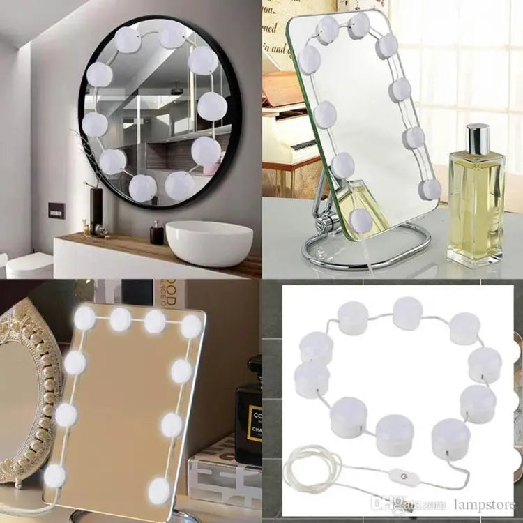 Vanity Mirror Fill Light Adjustable Luminance 3 Colors LED USB Wall Bulbs String For All Pretty 3 Colors Dimmable Vanity Light(10 Bulbs)