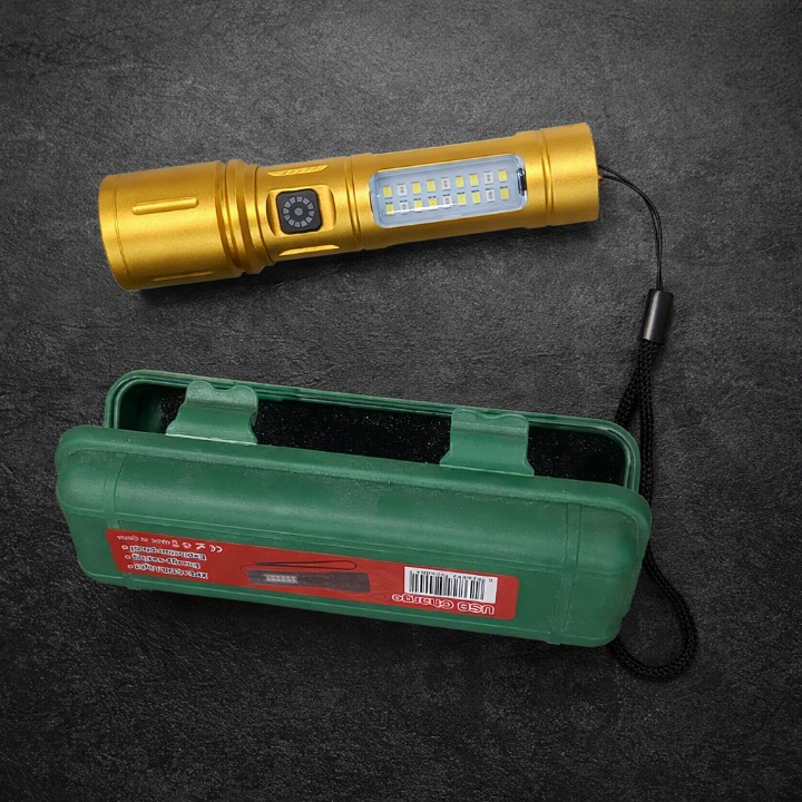 Rechargeable Golden LED Flashlight with COB Side