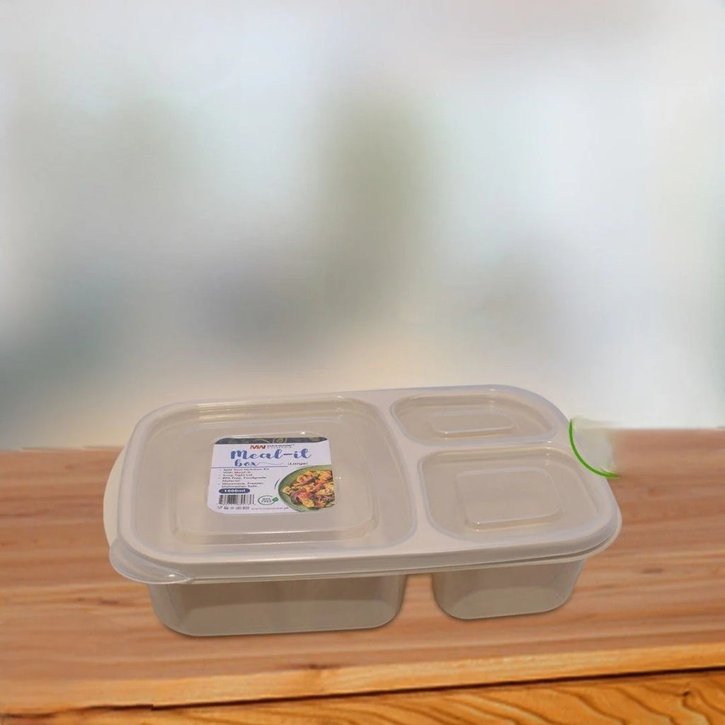 Meal-It 3-Compartment Lunch Box (1000 ml Large) �Leak-Resistant Meal Prep Container for Neatly Separated Food Items