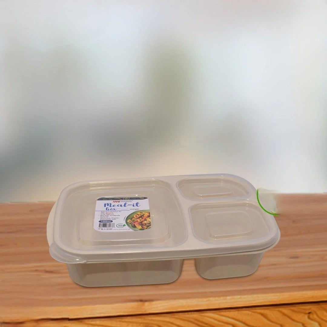 Meal-It 3-Compartment Lunch Box (1000 ml Large) �Leak-Resistant Meal Prep Container for Neatly Separated Food Items