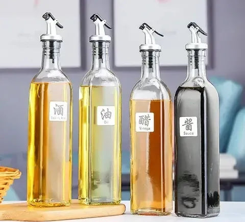 Oil Bottle Set 4 Piece Daisy Glass Spice Set With 3 Spice Jars 180ml And 1 Oil Bottle 750ml