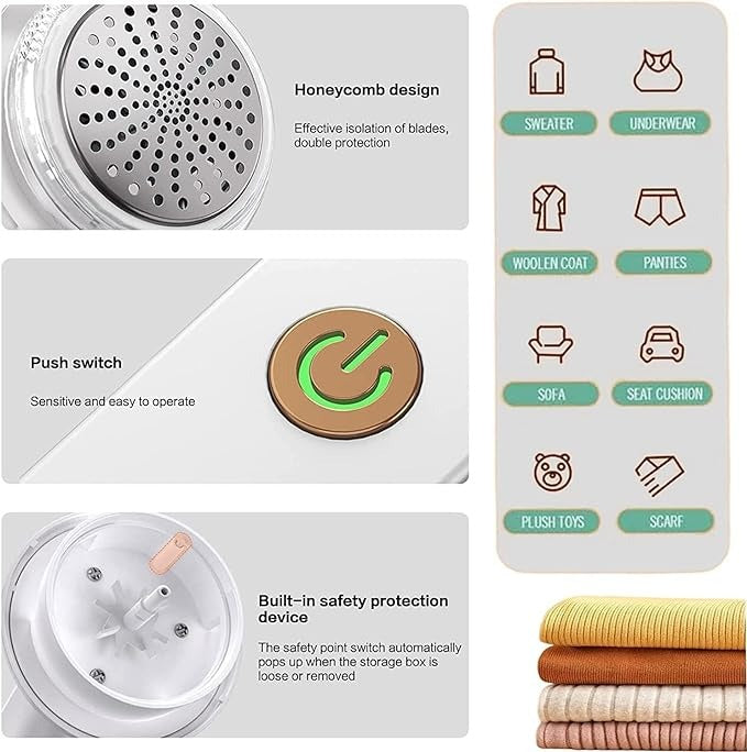 Electric Lint Remover for Clothing | Anti-Pilling Razor & Hair Ball Trimmer �Rechargeable Plush Sweater & Coat Fabric Shaver
