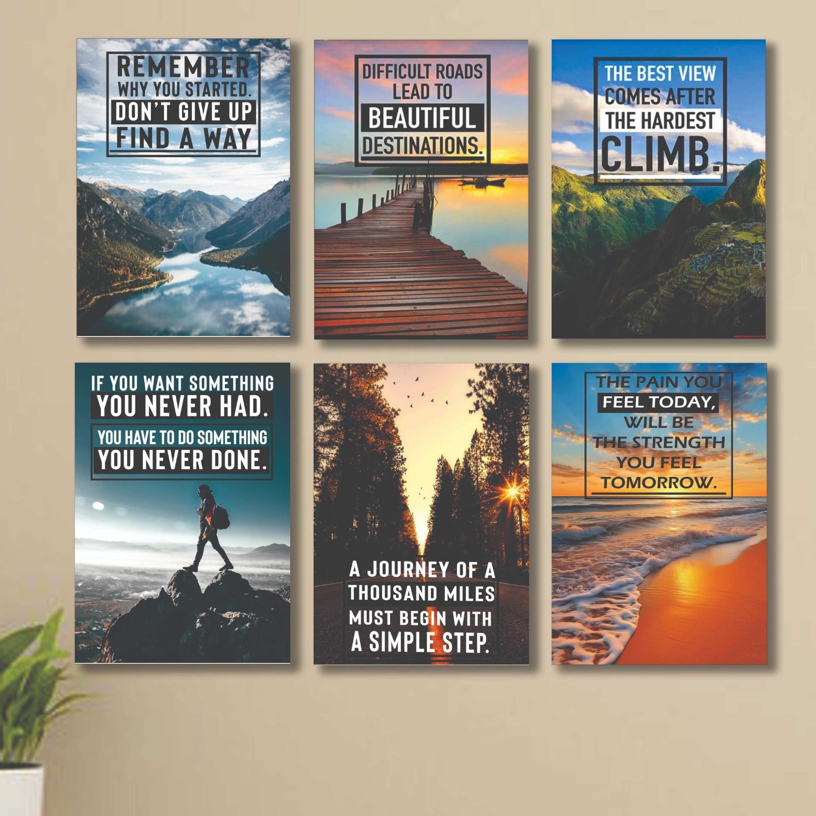 6 PC Motivating Quote Wall Decor Cardboard Phototiles Durable Stylish Elegant And Inspiring - 8*11