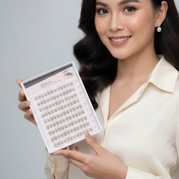 Pre-Glued Wispy Eyelash Clusters �DIY Eyelash Extension Box, Brown Fiber Lashes