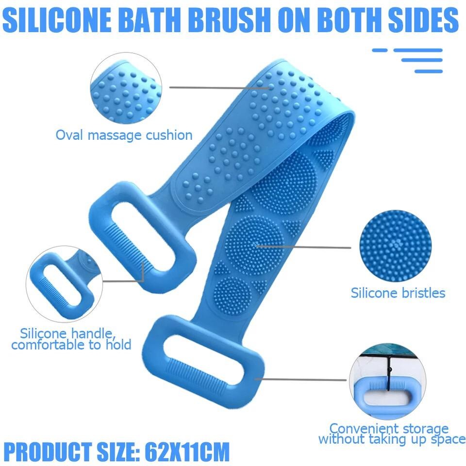 Silicone Back Scrubber Strap | Soft Exfoliating Body Wash Belt for Bath & Shower (Random Color)