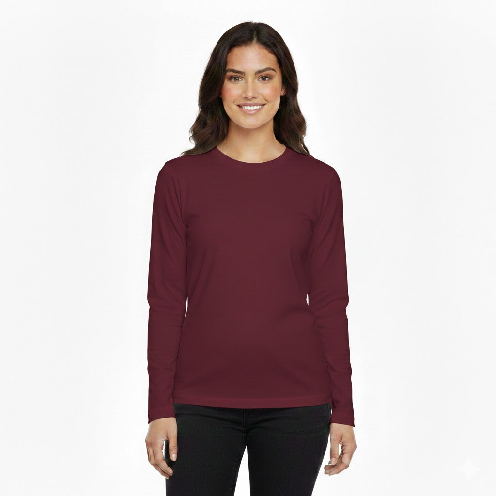 Basic Round Neck Full Sleeves T-Shirt For Women �Soft & Comfortable Casual Wear (Random Color Size Medium)
