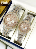 Luxury Diamond-Accented Couple Watch Set (Without Box) - Rose Gold