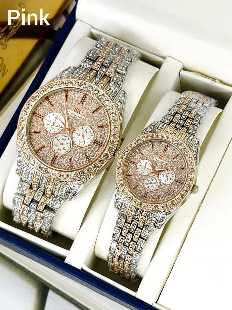 Luxury Diamond-Accented Couple Watch Set (Without Box) - Rose Gold