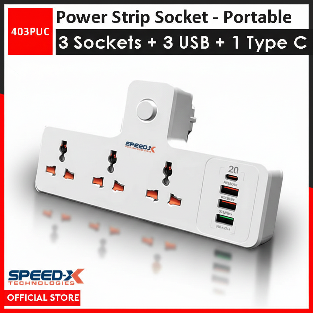 ProfessionProfessional Premium Portable Power Strip 3 Sockets + 3 USB + 1 Type-C Port From International Brand Speed-Xal Premium Portable Power Strip 3socket+3usb+1type-c Port from International Brand: Speed-x