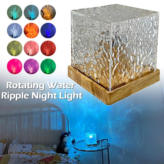 Dynamic Rotating Water Ripple Night Light milti Colors Flame Crystal Lamp for Living Room, Study, Bedroom/Galaxy Projector Light for Bedroom - Ocean Wave LED Night Light