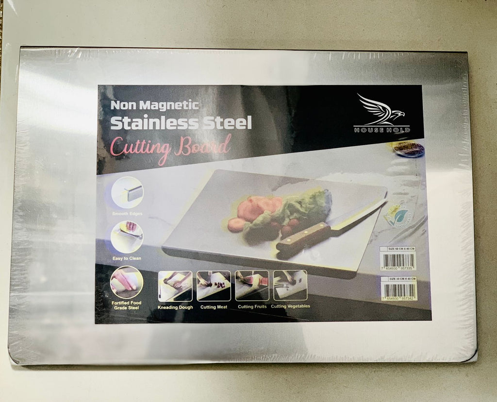 Marble Cutting Board Slab with Pure Stainless Steel Fitting �Non-Magnetic | 30 x 40 cm